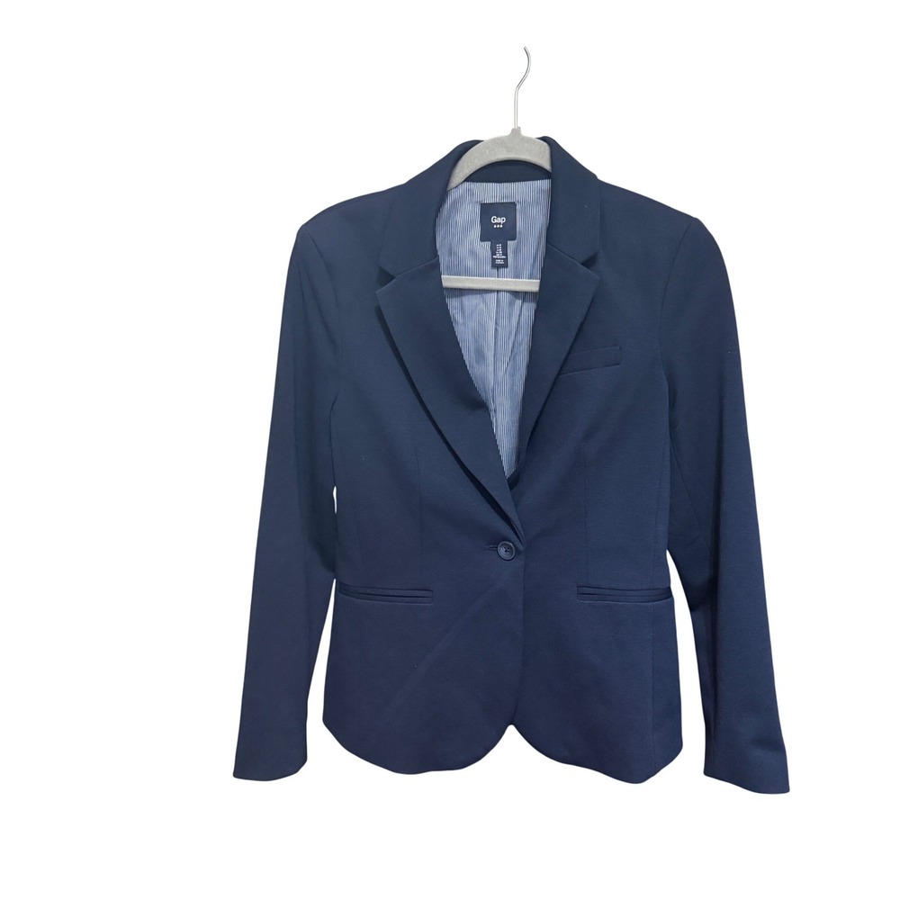 Gap Preppy  Blazer Women Size 4 Navy Blue Excellent Single Button Stretch‎
